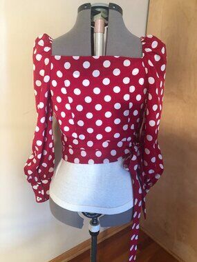 Small/Med Red and White Polka dot Retro/Vitage Wrap Summer/Spring blouse